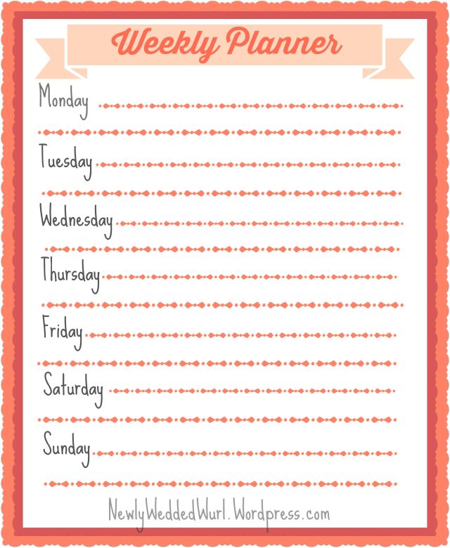 Pretty and Printable Weekly Planner | Freebie Friday and Week Wrap Up |NewlyWeddedWurl.wordpress.com